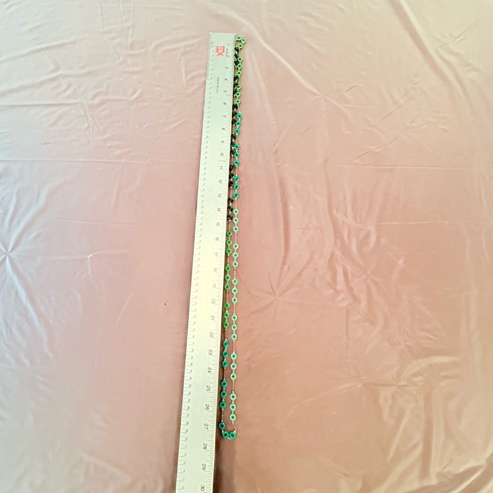 J. Crew Shades of Green Enamel Circles w/ 18k Gold plated Chain Necklace 28” - Picture 4 of 4